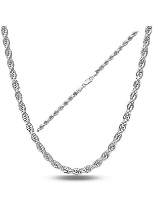 #ad Solid Sterling Silver Twisted Rope Link Chain Necklace Diamond Cut Mens Womens $12.99