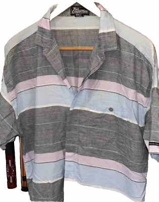 #ad Vtg 80s Retro BEACH Striped Shirt L Pier Connection S S Multicolor Men Button Up $28.00