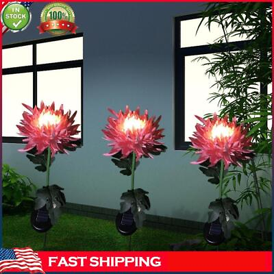 #ad Solar Power Chrysanthemum Ground Light Flower Outdoor Garden Decor Pink $9.29