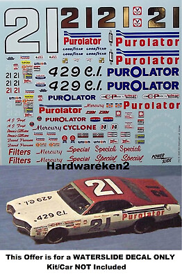 #ad NASCAR DECAL #21 PUROLATOR 1971 73 MERCURY CYCLONE DAVID PEARSON AJ FOYT ALLISON $22.00