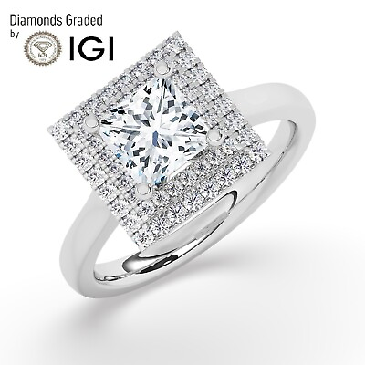 #ad IGI 3CT Solitaire Lab Grown Princess Diamond Engagement Ring 18K White Gold $2874.00