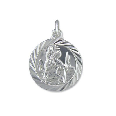 #ad Sterling Silver Medium Double Sided Travel Design St Christopher Pendant GBP 70.98