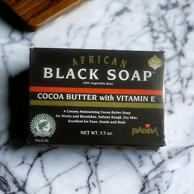 #ad African Black Soap Cocoa Butter with Vitamin E 3.5 oz 1 Bar $9.90