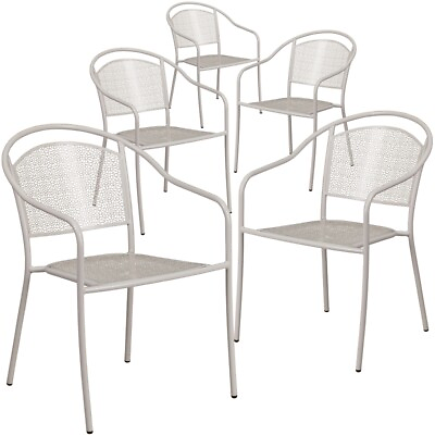 #ad 5 Pk. Silver Indoor Outdoor Steel Patio Arm Chair with Round Back $404.53