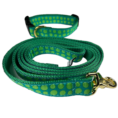 #ad Up Country Green Dot Dog Collar Leash Combo. 6 Feet Leash MED Collar 12quot; 18quot; NEW $49.99