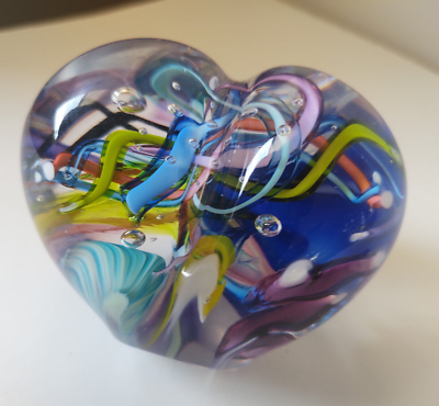 #ad Art Glass Heart Multicolored Dichroic Paperweight signed by Artist Tommy Cudmore C $62.00
