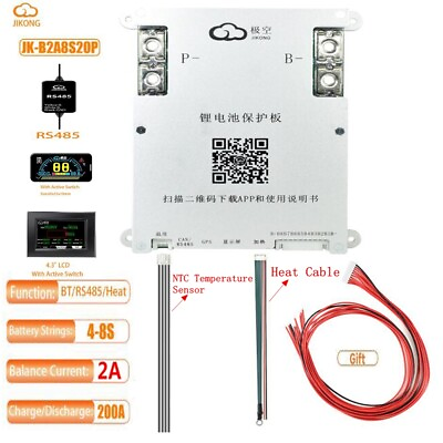 #ad JK SMART BMS Lifepo4 Li Ion LTO Battery 2A 4 8S 200A Active BalanceHeat Cable $107.79
