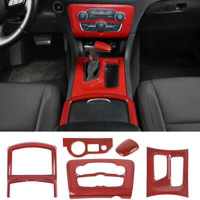 #ad Red Carbon Interior Central Control Panel Cover Trim Set for Dodge Charger 2015 $76.99