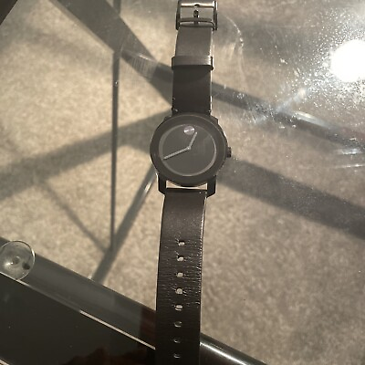 #ad Movado Bold Black Round Wristwatch Leather Strap mb.01.1.29.6003 42mm $199.99