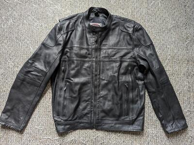 #ad vintage 1990s leather 52 motorcycle jacket 2XL black CAFE RACER vented racing $149.95