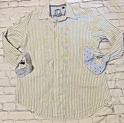 #ad Robert Graham Shirt Mens XL White Striped Button Up Long Sleeve Flip Cuffs $31.75