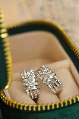 #ad Round Cut Simulated Diamond Fancy Huggie Hoop Earrings In 14k White Gold Plated $126.99