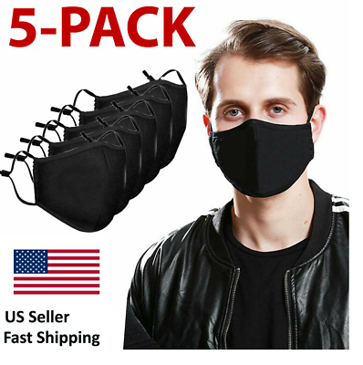 #ad 5 PACK Washable Face Mask Black Reusable Breathable Unisex Nose Wire Cotton $17.50