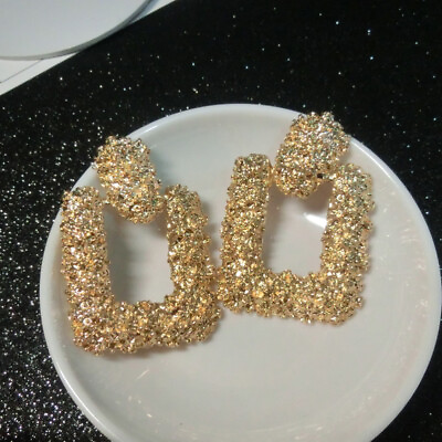 #ad Square Dangle Earrings Golden Drop Earring Statement Earrings $6.48