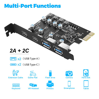#ad USB3.0 PCIE Card 2*USB A Port2*USB C Port USB3.2 GEN1 Expansion Controller Card $19.09