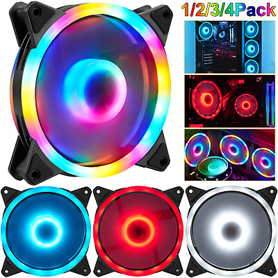 #ad LED Computer Cooling Fan Double Light Ring Multicolor PC Case Glare Cooler Fans $21.06