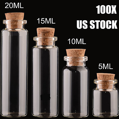 24 100 Glass Bottles with Cork Stopper Tiny Vials Storage Crafts 5 10 15 20ML $10.99