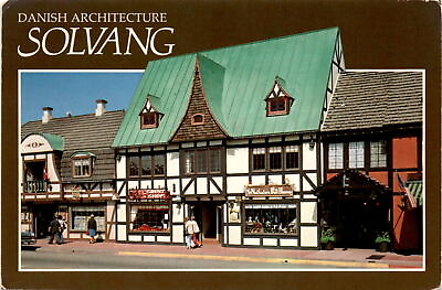 #ad Solvang California Danish architecture American flags Postcard $10.99