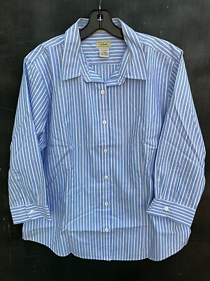 #ad NEW L. L. Bean Long Sleeve Button Front Shirt Top Women#x27;s Large Stripe Cotton $20.00