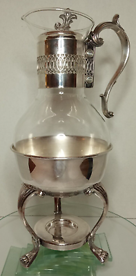 #ad Vintage FB Rogers Silver Plate Carafe Pot w Candle Warmer Base Glass Coffee Tea $66.60