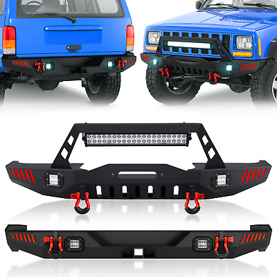 #ad Rear Front Bumper for 1984 2001 Jeep Cherokee XJ 2 4 Doors Off road LED Lights $288.87