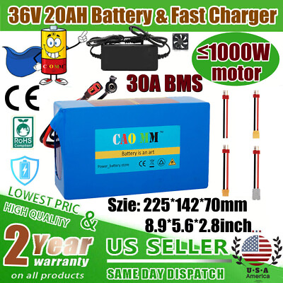 #ad 36V 20AH Lithium ebike Battery Power for Electric Bicycle Scooter 42V Charger $186.99