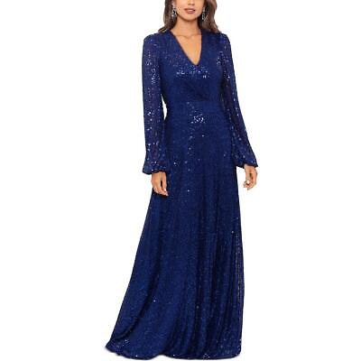 #ad Xscape Womens Navy Sequined Maxi Special Occasion Evening Dress Gown 4 BHFO 9747 $55.99