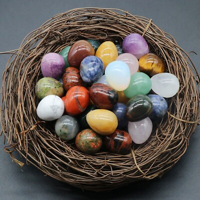 #ad 20PCS Lots Mix Natural Stone Gemstone Crystal Sphere Healing Massager Egg $20.79