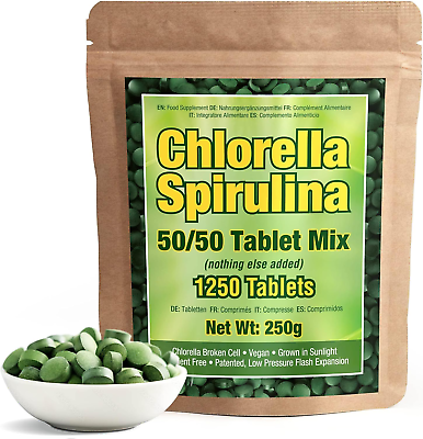 #ad Premium Chlorella Spirulina 1250 Tablets Non Gmo Vegan Organic Capsules Sunl $41.99