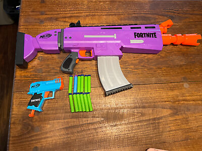 #ad Fortnite AR L NERF Purple Motorized Dart Gun With Banana Clip Extra Micro Shot $48.00