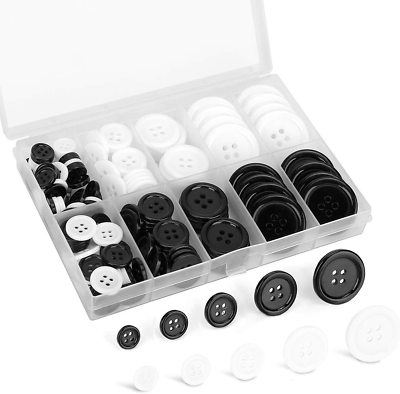 #ad Mixed Sewing Buttons 160Pcs round Black 4 Hole Craft Buttons 5 Sizes White Res $13.73