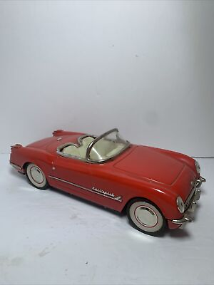 #ad Tin Friction Car 1953 Chevy Corvette Convertible Red $29.95