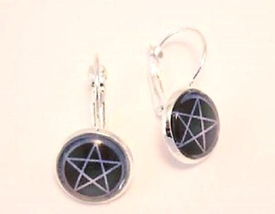 #ad Mystic Pentagram glass cabochon Earrings silver plated pagan wiccan jewellery GBP 3.95