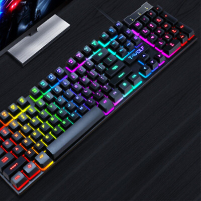 #ad LED USB GAMING LIGHT UP WIRED BLACK KEYBOARD Streaming Gamer Gifts Deep Key GBP 24.95