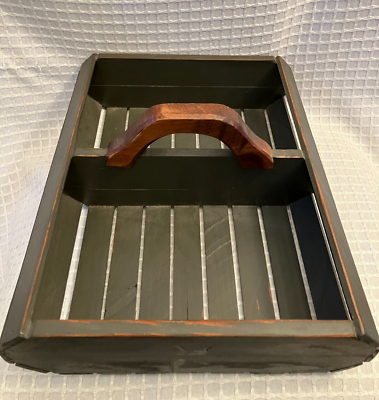#ad Wood Tray Double Sided Country Style Tray with Carrying Handle. Very Good. $45.00