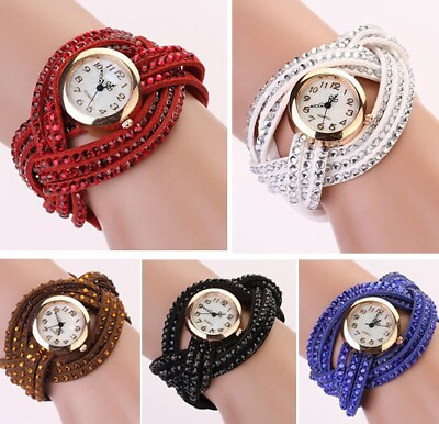 #ad New Fashion Women Crystal Multilayer Leather Bracelet Quartz Analog Wrist Watch $6.66