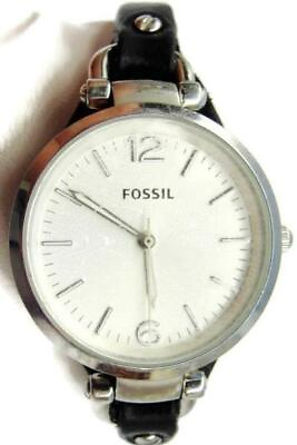 #ad Fossil Stainless S WR 50m Glo Hands Black Leather Date New Batt Runs Woman Watch $24.00