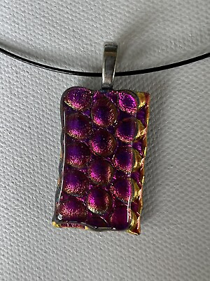 #ad Fuchsia and Gold Fused Glass Pendant Necklace Handmade Dichroic Glass Choker $28.00