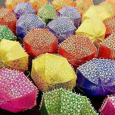 #ad Lot PCS Indian Hand Gold Print Parasol Vintage Sun Shade Umbrella Decorative $26.56