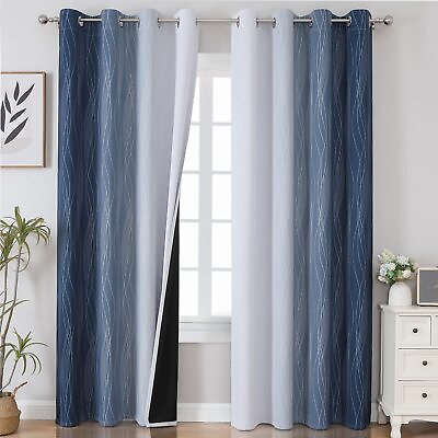 #ad Navy Blue and Greyish White Blackout Curtains for Bedroom 84 Inches Long Ful... $45.64