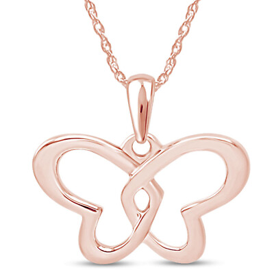 #ad Double Heart Butterfly Pendant Necklace in 14K Rose Gold Plated Silver $64.76