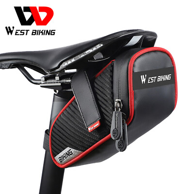 #ad WEST BIKING Waterproof Bike Seat Saddle Bag Storage Tail Pouch Bag Black Red 1L $17.09