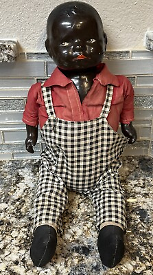 #ad ANTIQUE COMPOSITION AFRICAN AMERICAN HONEY CHILD BLACK BABY BOY DOLL 20quot; RARE $265.00