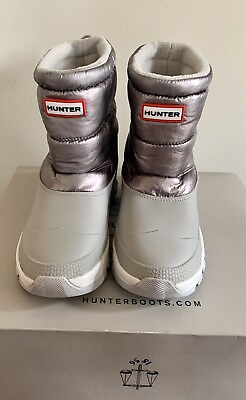 #ad NEW Hunter Original Metallic Snow Ankle Boot Lightweight Silver Grey Womens Sz 7 $58.00