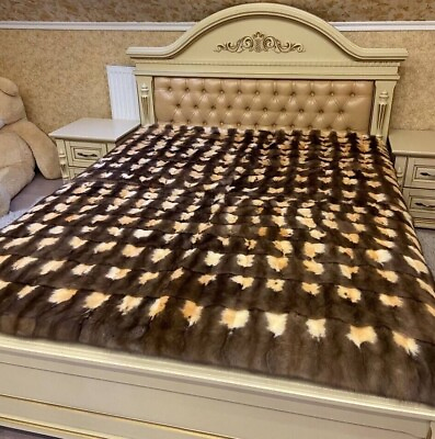 #ad Luxury Pine Marten Fur Bedcover Real Fur Throw Genuine Blanket Bedspread Gift $3486.40