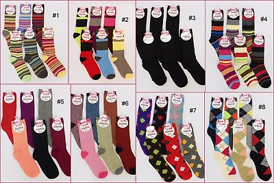 #ad 6 pairs Womens Crew Dress Socks Colorful Solid Black Striped Sz 9 11 CHOOSE PACK $9.99