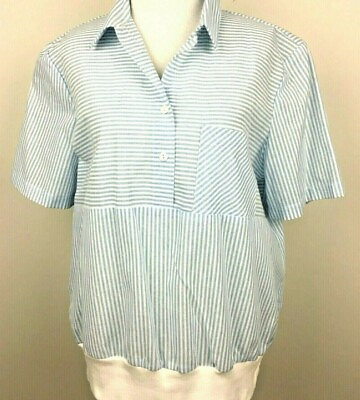#ad Vintage LORI Womens Shirt Blue Striped Pullover Top Waistband Blouse Sz 16 $8.40