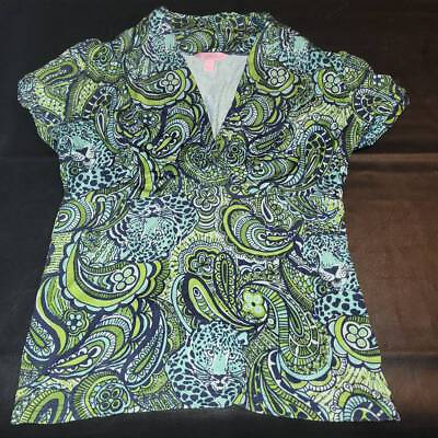 #ad Lilly Pulitzer Womens Silk Short Sleeve Tiger Blouse Shirt Small $34.00