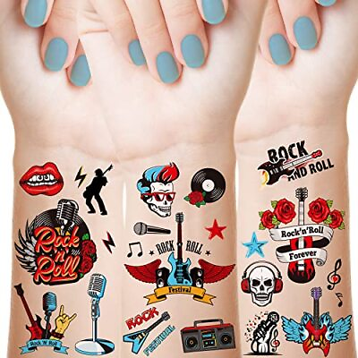 #ad 18 Sheets Rock and Roll Temporary Tattoos Rock Star Temporary Tattoos Rock an... $14.73