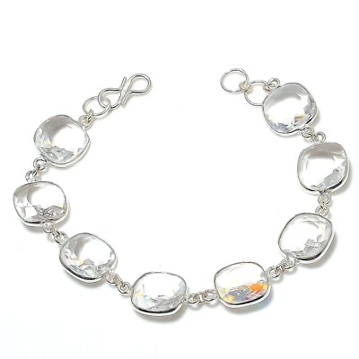 #ad Brazil White Topaz Gemstone Sterling Silver Occasion Jewelry Bracelet 7 8quot; d958 $29.04